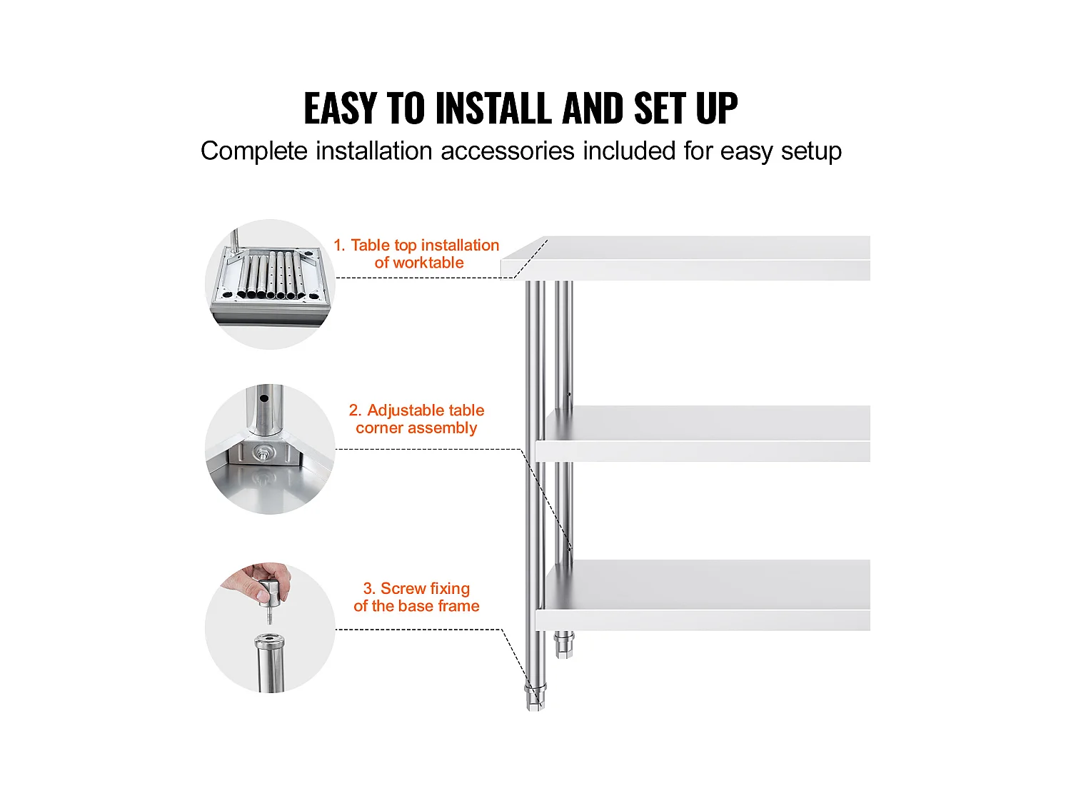 Roestvrijstalen Werktafel SucceBuy, 356 x 1524 x 864 mm, Commerciële Voorbereidingstafel voor Grootkeukens