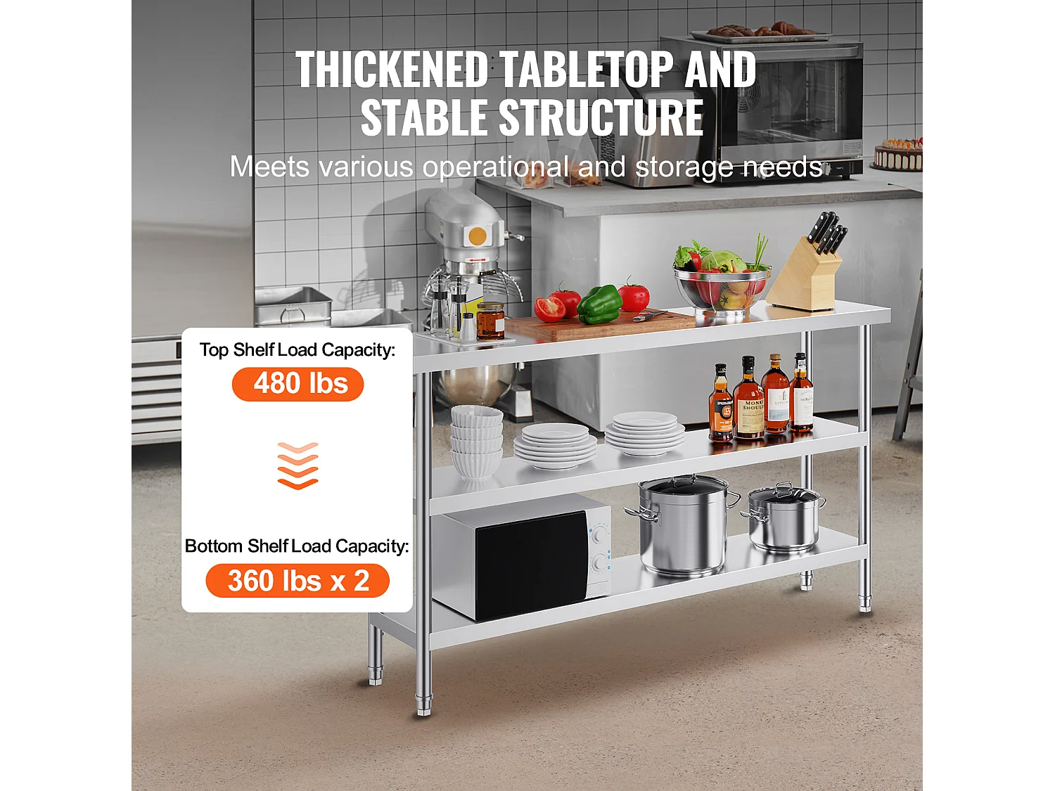 Roestvrijstalen Werktafel SucceBuy, 356 x 1524 x 864 mm, Commerciële Voorbereidingstafel voor Grootkeukens