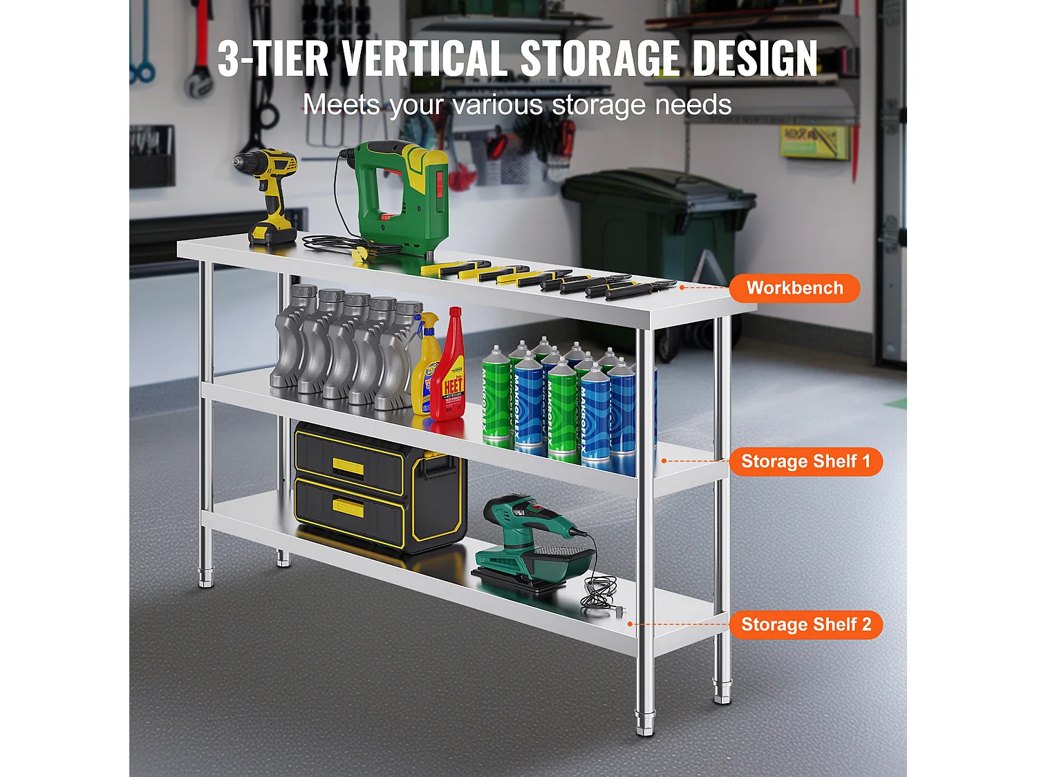 Roestvrijstalen Werktafel SucceBuy, 356 x 1524 x 864 mm, Commerciële Voorbereidingstafel voor Grootkeukens