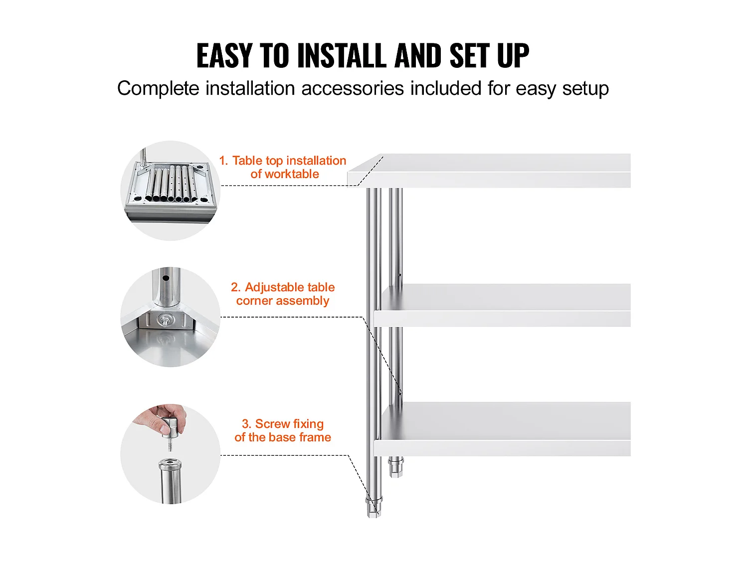 Roestvrijstalen Werktafel SucceBuy, 356 x 1524 x 864 mm, Commerciële Voorbereidingstafel voor Grootkeukens
