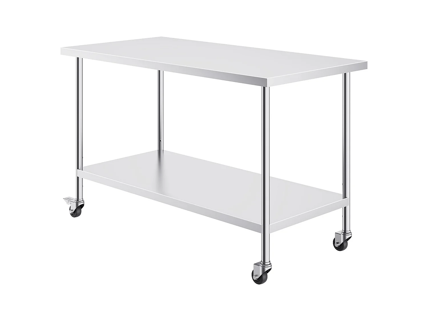 Table de Travail Cuisine SucceBuy, 76 x 152 cm, Table de Travail de Préparation en Acier Inoxydable avec 4 Roues et Hauteur Réglable