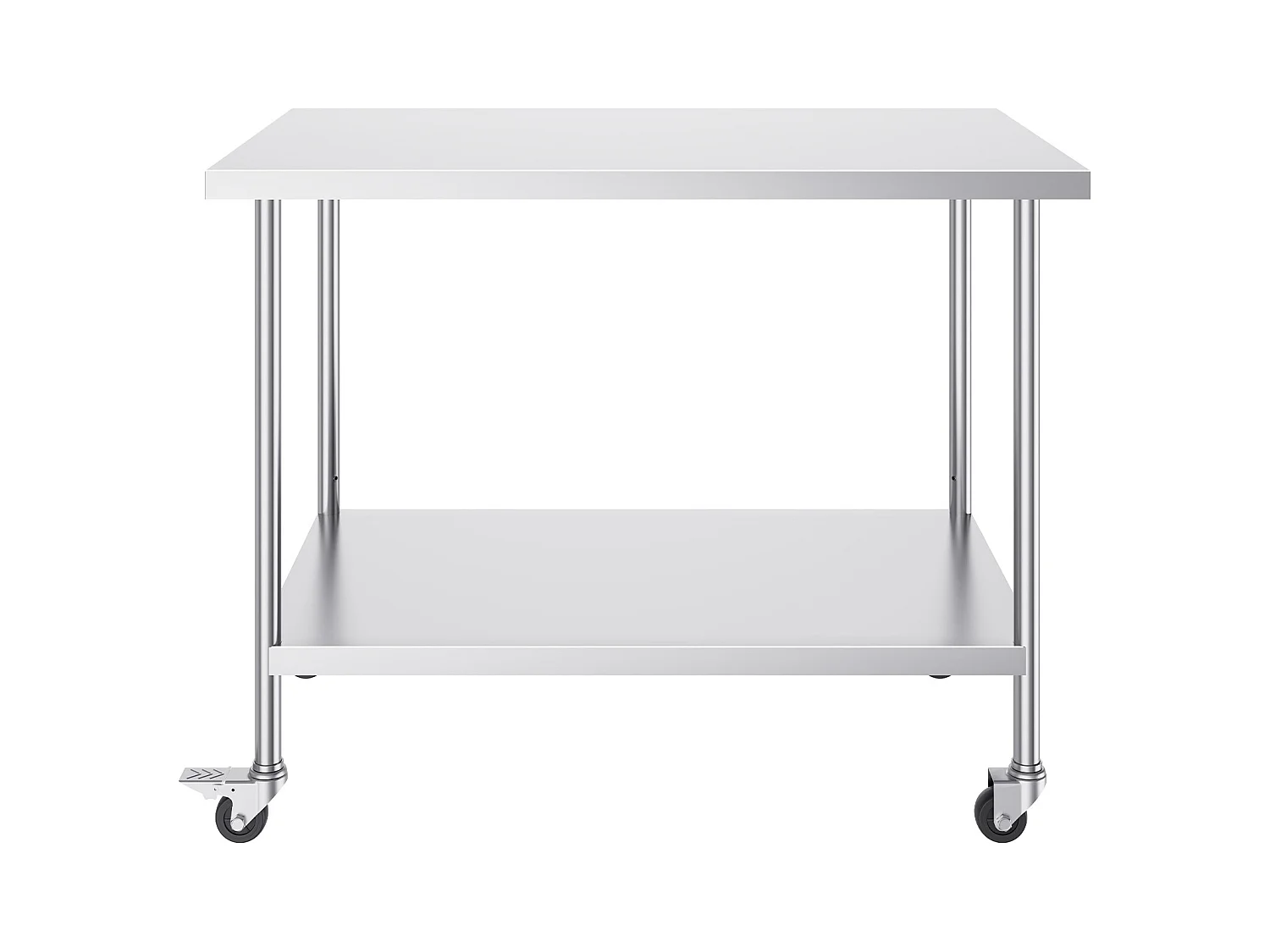 Table de Travail Cuisine SucceBuy, 76 x 152 cm, Table de Travail de Préparation en Acier Inoxydable avec 4 Roues et Hauteur Réglable