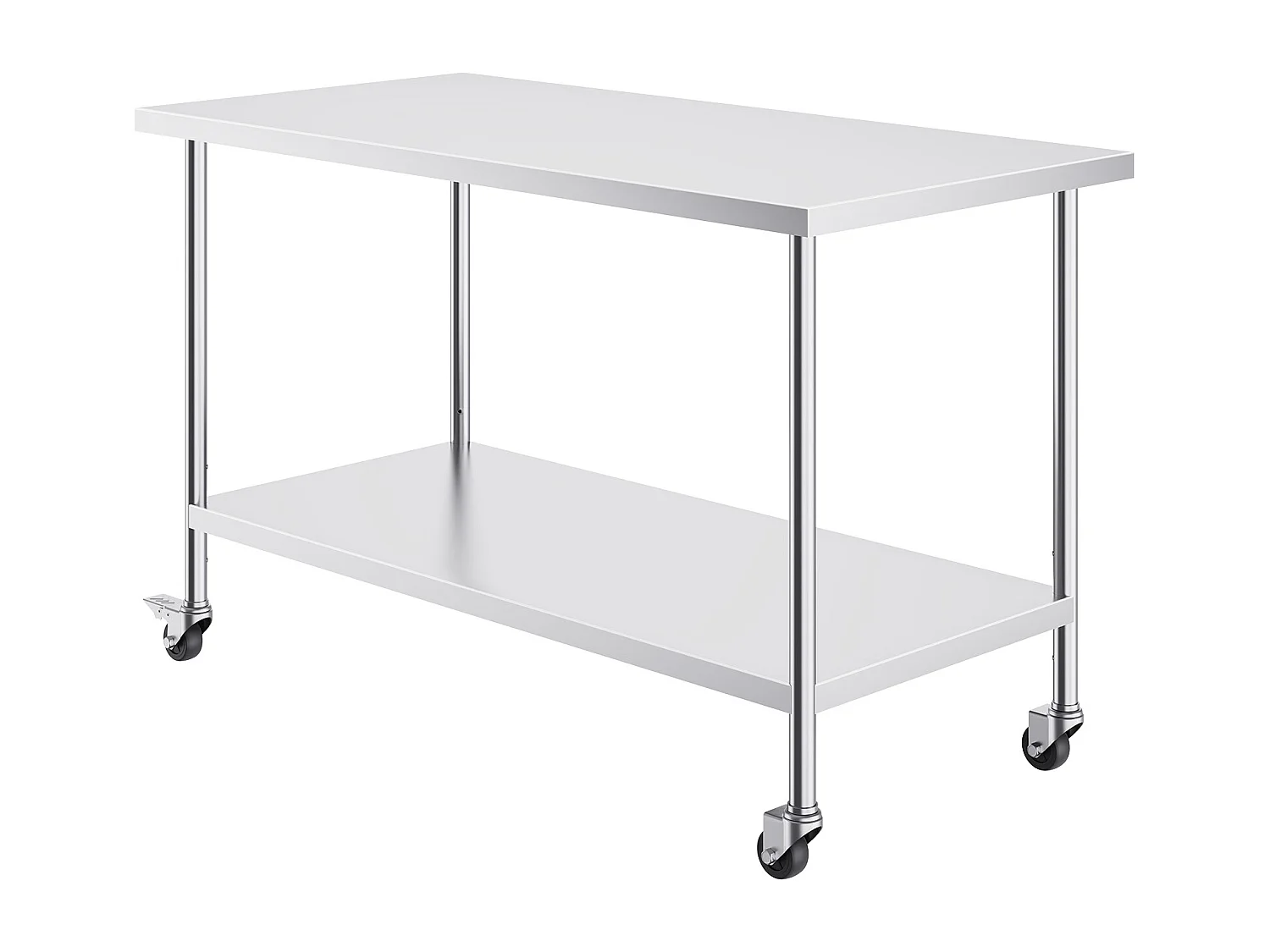 Table de Travail Cuisine SucceBuy, 76 x 152 cm, Table de Travail de Préparation en Acier Inoxydable avec 4 Roues et Hauteur Réglable