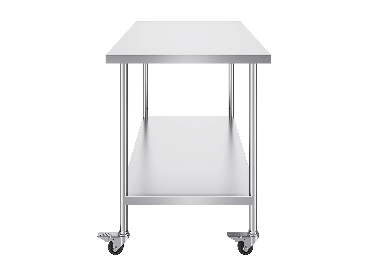 Table de Travail Cuisine SucceBuy, 76 x 152 cm, Table de Travail de Préparation en Acier Inoxydable avec 4 Roues et Hauteur Réglable