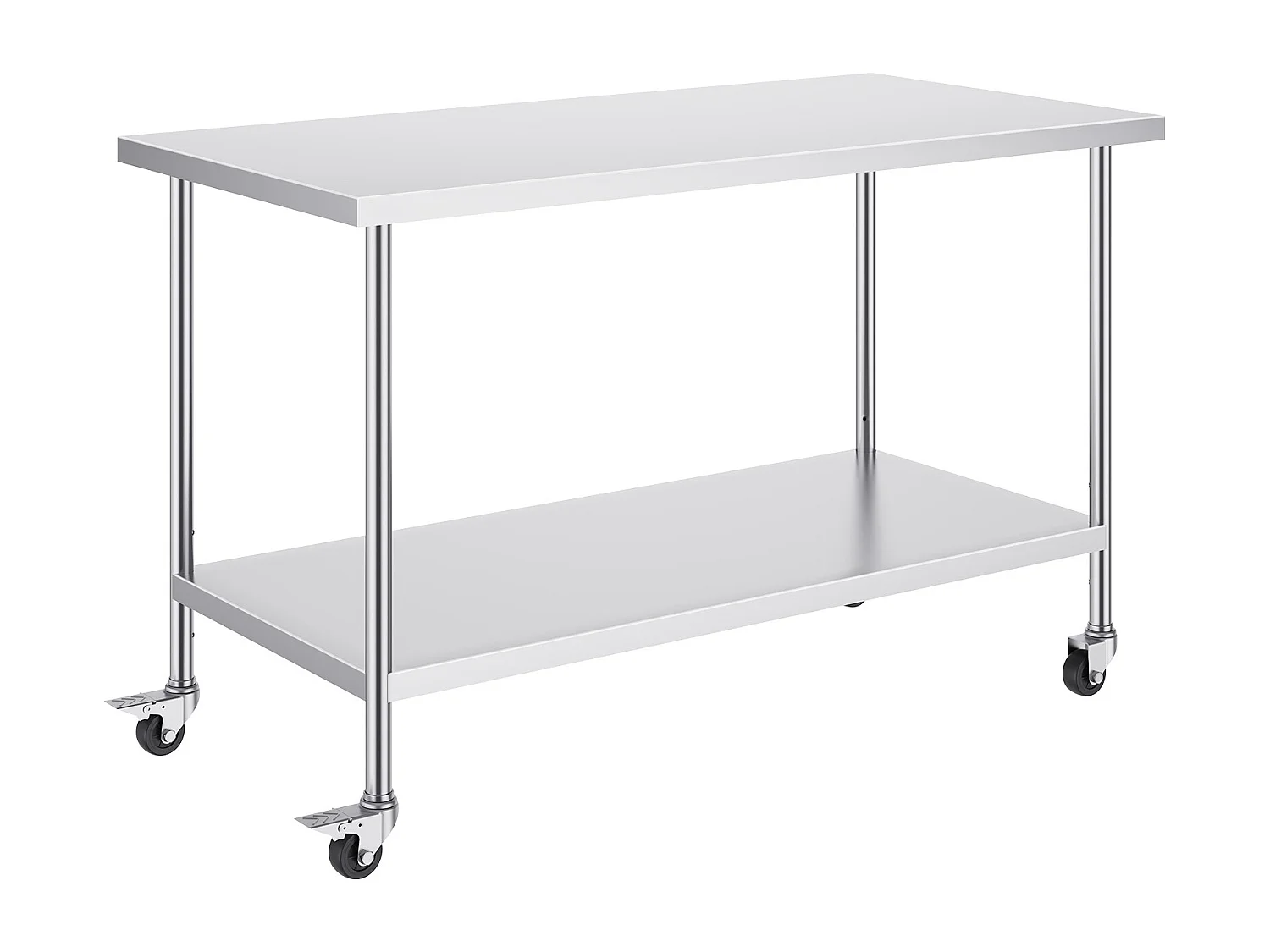 Table de Travail Cuisine SucceBuy, 76 x 152 cm, Table de Travail de Préparation en Acier Inoxydable avec 4 Roues et Hauteur Réglable