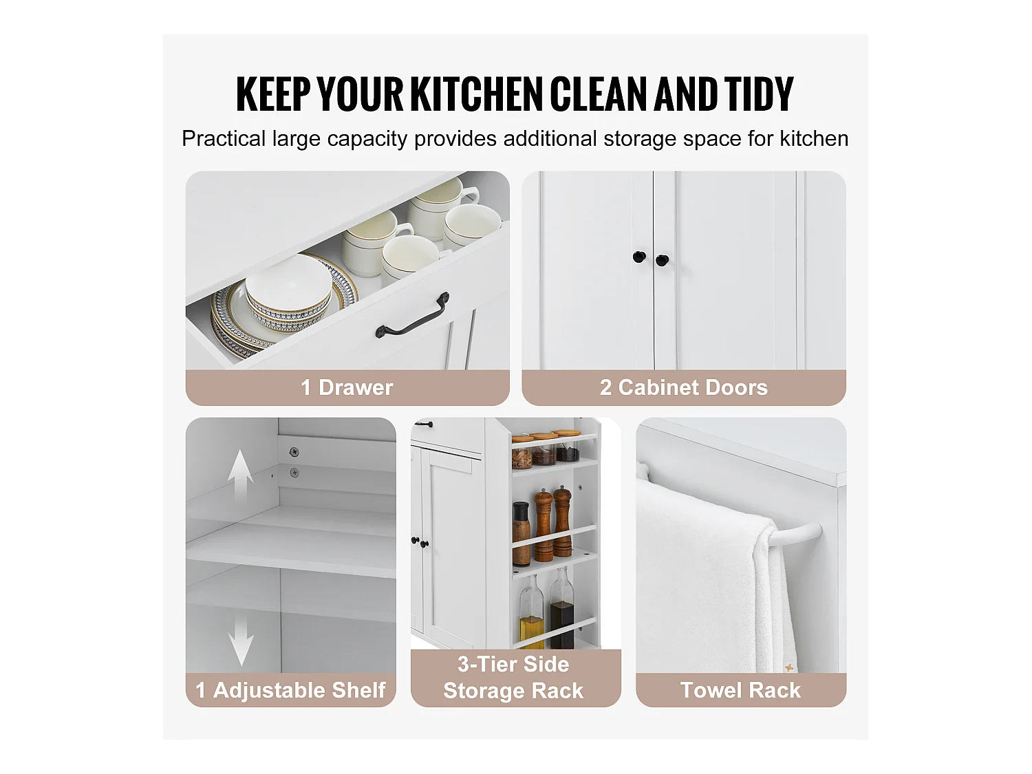 Mobile per Cucina con Ruote SucceBuy, Armadio Roulant con Stazione di Caricamento, Bianco