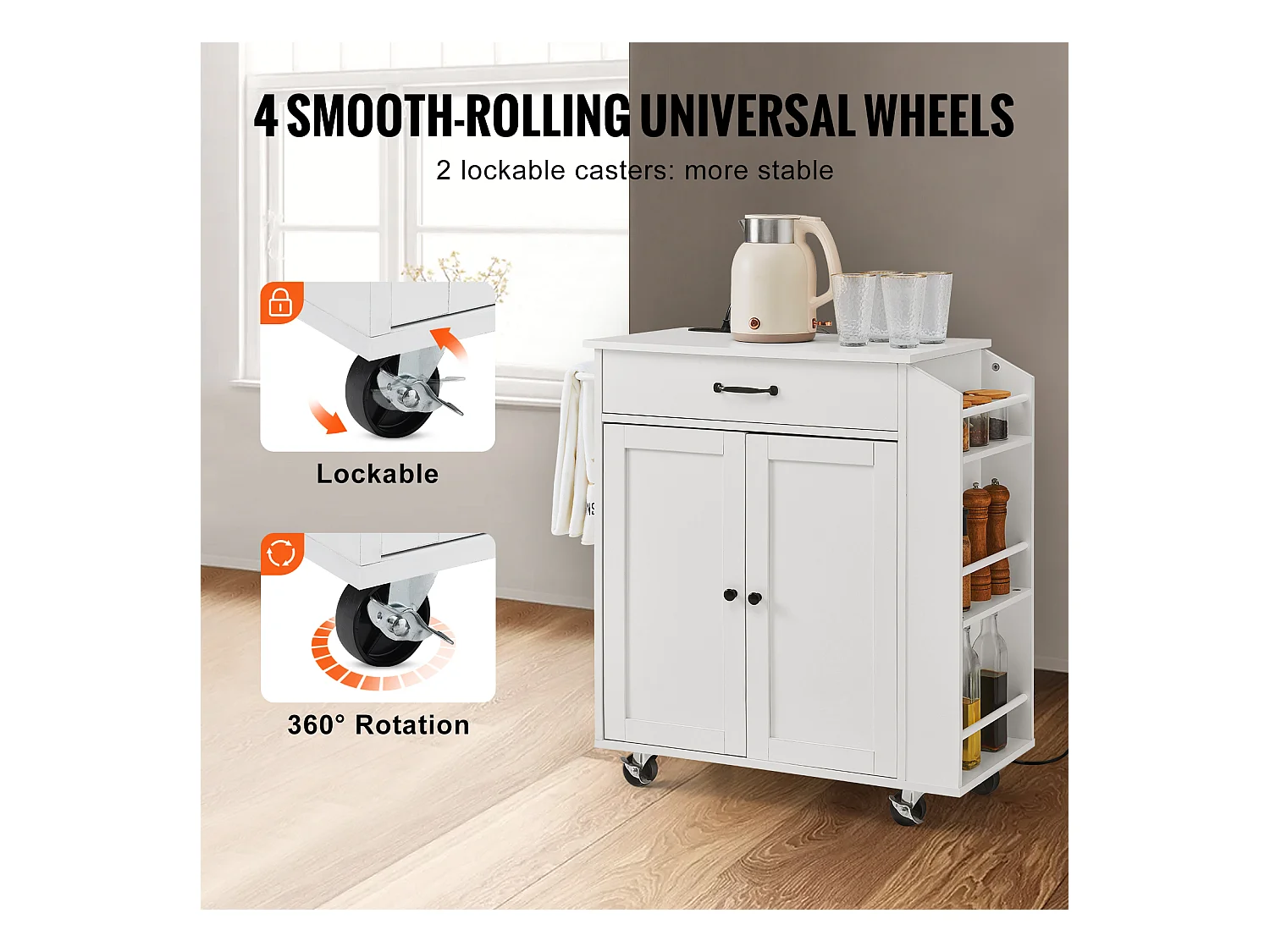 Mobile per Cucina con Ruote SucceBuy, Armadio Roulant con Stazione di Caricamento, Bianco