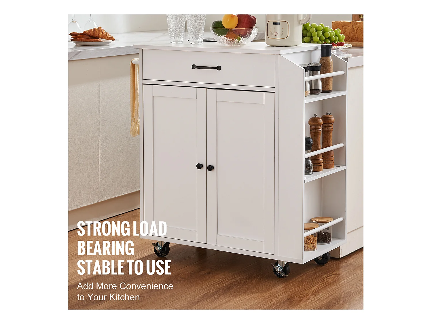 Mobile per Cucina con Ruote SucceBuy, Armadio Roulant con Stazione di Caricamento, Bianco