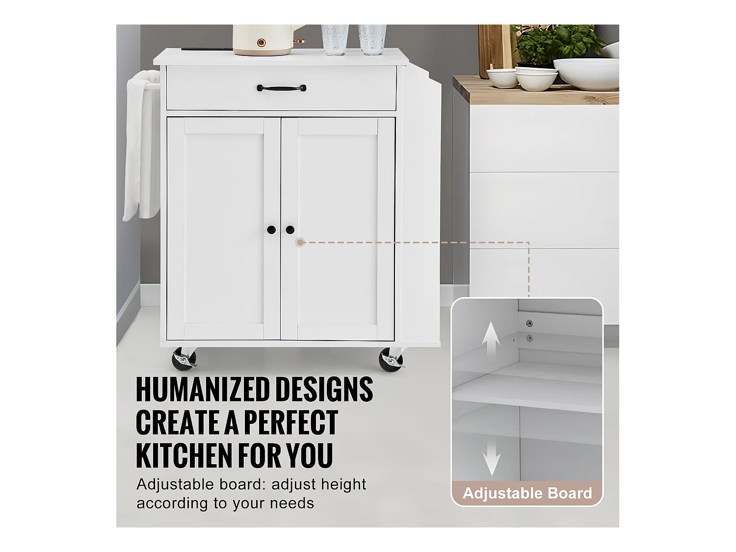 Mobile per Cucina con Ruote SucceBuy, Armadio Roulant con Stazione di Caricamento, Bianco