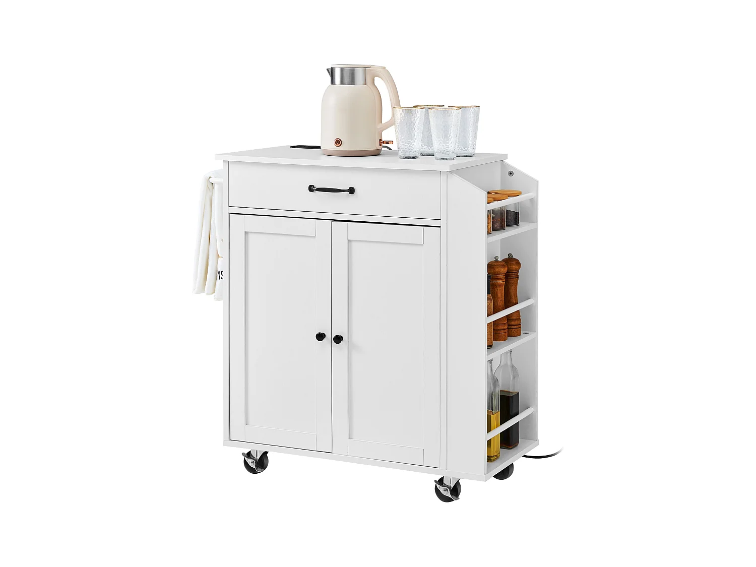 Mobile per Cucina con Ruote SucceBuy, Armadio Roulant con Stazione di Caricamento, Bianco