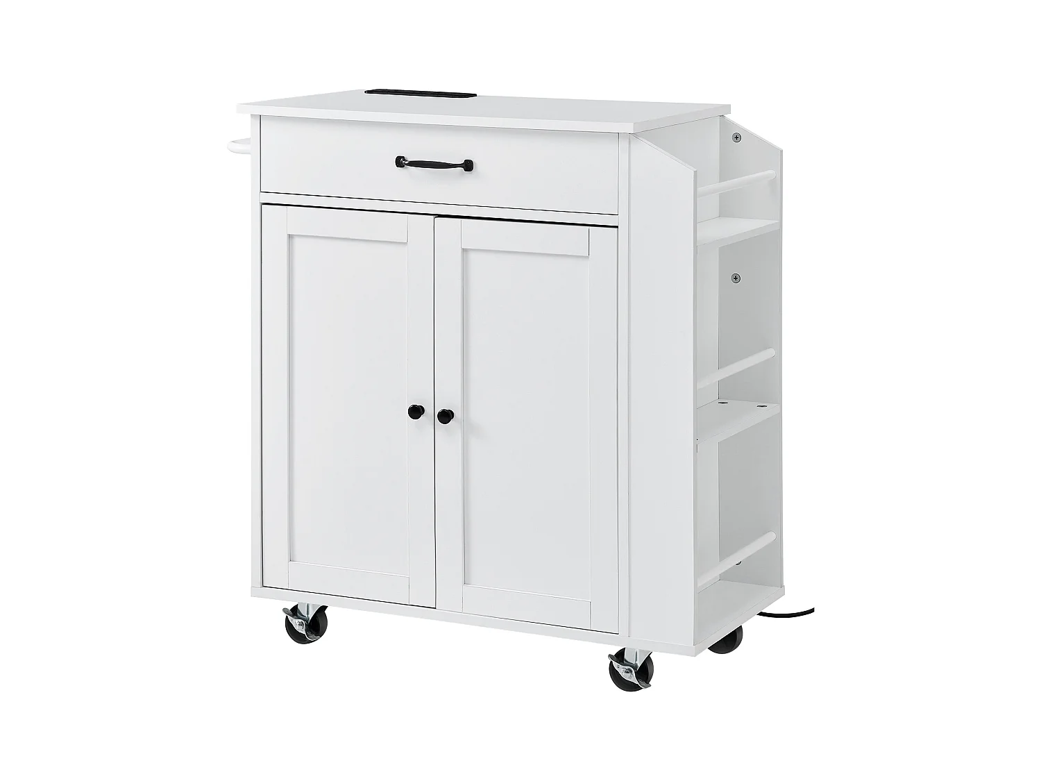 Desserte de Cuisine à Roulettes SucceBuy, Armoire de Rangement Roulante avec Station de Charge, Blanc