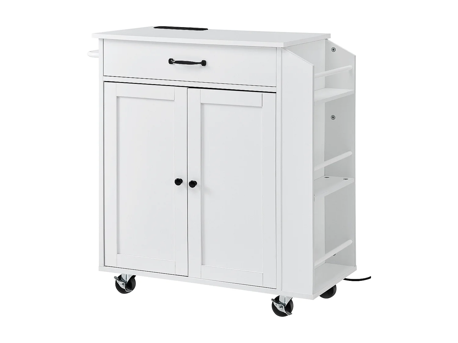 Desserte de Cuisine à Roulettes SucceBuy, Armoire de Rangement Roulante avec Station de Charge, Blanc