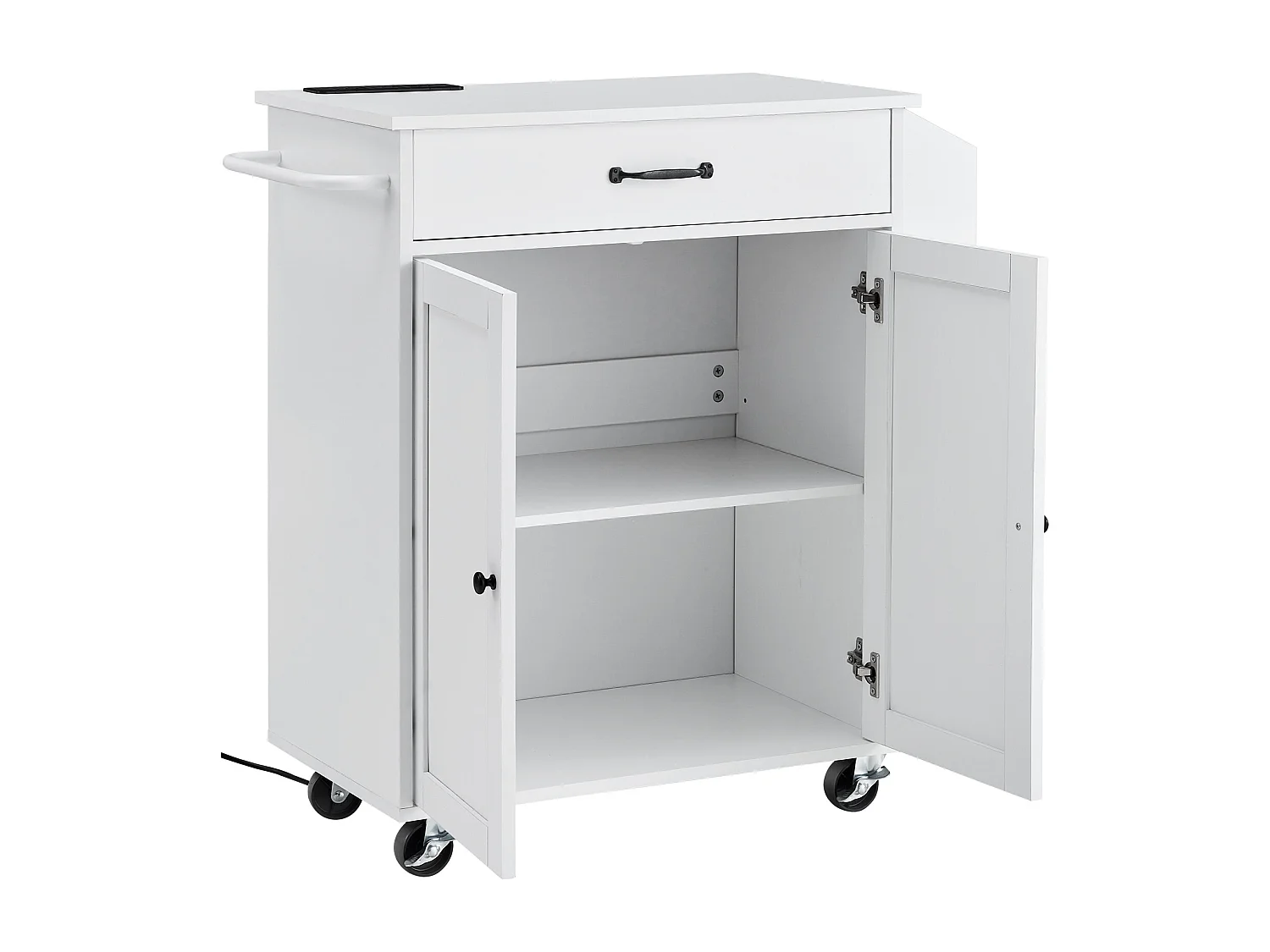 Desserte de Cuisine à Roulettes SucceBuy, Armoire de Rangement Roulante avec Station de Charge, Blanc