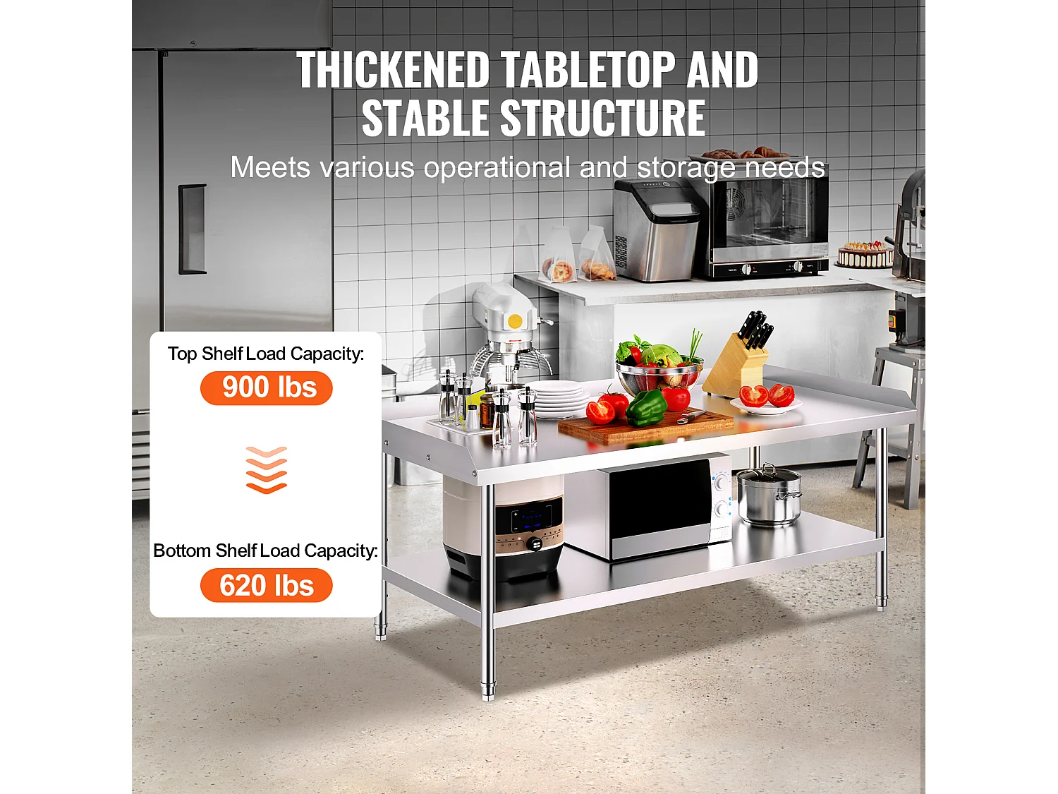 Table de Travail Cuisine SucceBuy 76x152 cm pour Préparation Commerciale des Aliments pour Restaurant