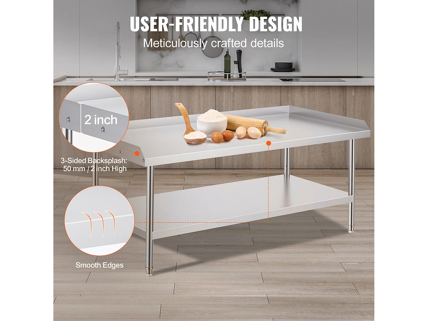 Table de Travail Cuisine SucceBuy 76x152 cm pour Préparation Commerciale des Aliments pour Restaurant