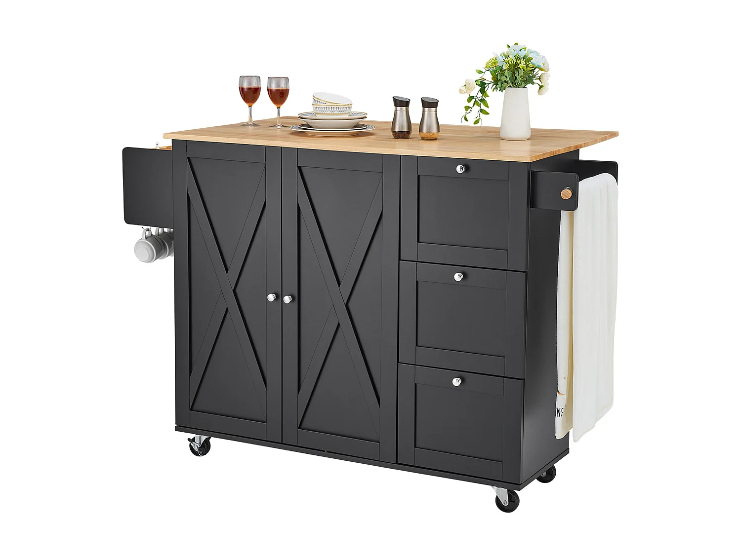 Mesón de Cocina con Ruedas SucceBuy, Mueble Rodante de Estorage con Cajones y Estantes