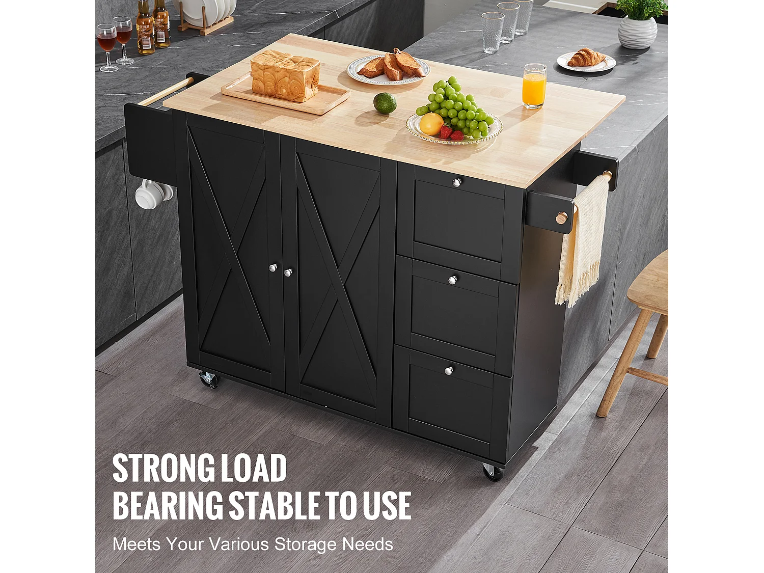 Mesón de Cocina con Ruedas SucceBuy, Mueble Rodante de Estorage con Cajones y Estantes
