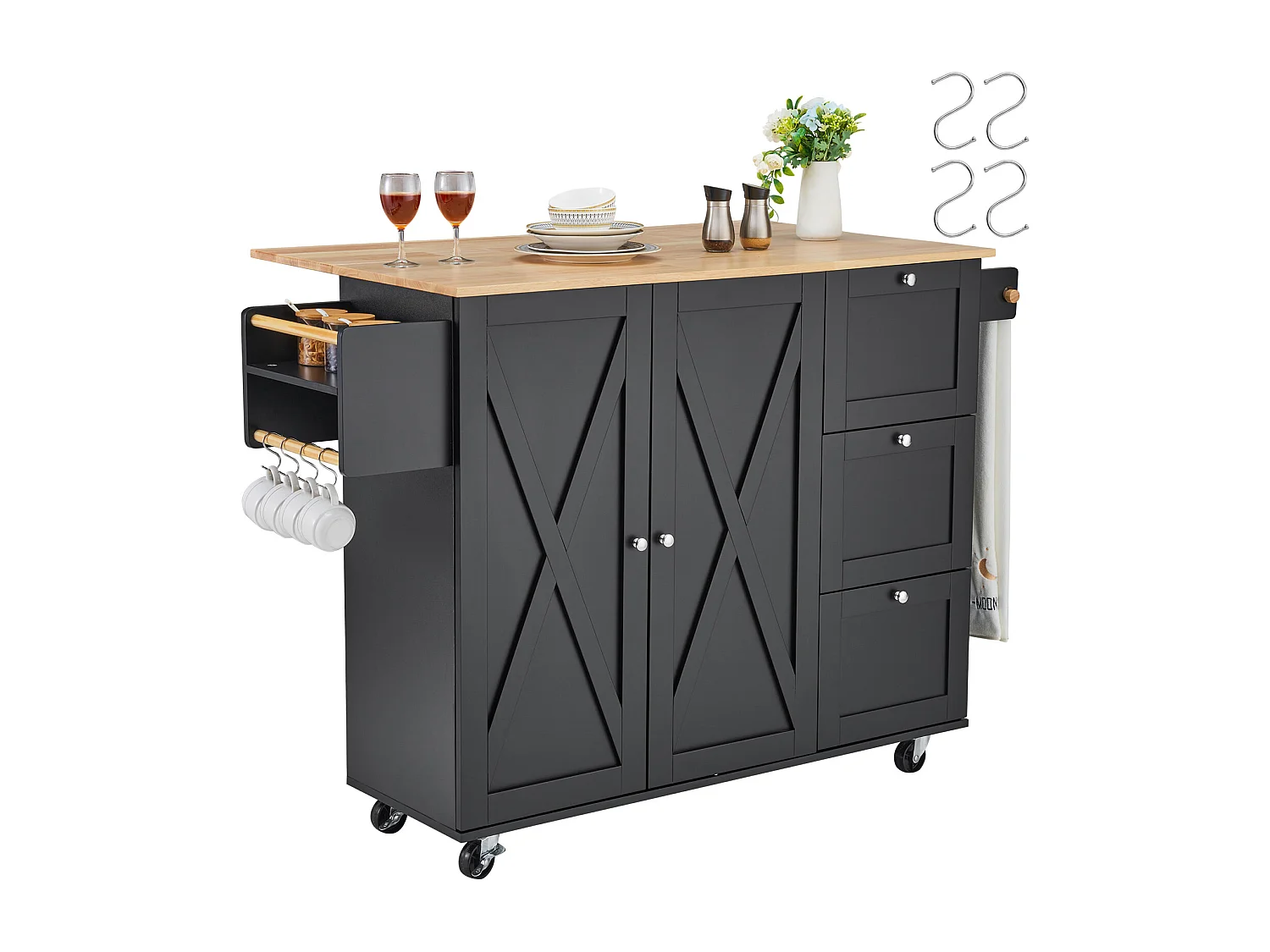 Mesón de Cocina con Ruedas SucceBuy, Mueble Rodante de Estorage con Cajones y Estantes
