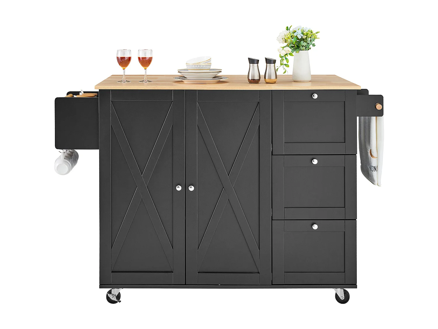 Mesón de Cocina con Ruedas SucceBuy, Mueble Rodante de Estorage con Cajones y Estantes