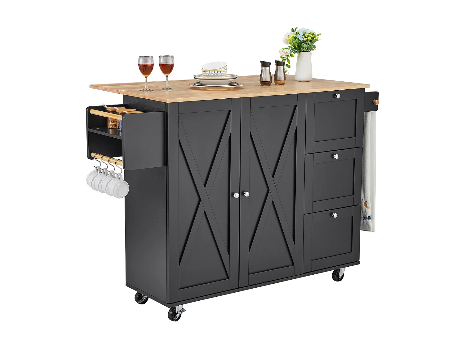 Mesón de Cocina con Ruedas SucceBuy, Mueble Rodante de Estorage con Cajones y Estantes