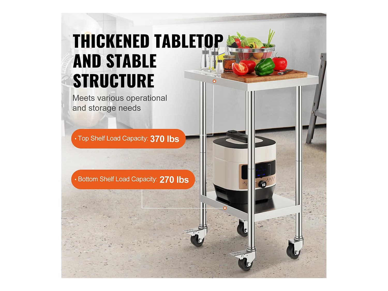 Roestvrijstalen Werktafel SucceBuy, 610 x 457 x 954,6 mm, Commerciële Voorbereidingstafel met 4 Wielen