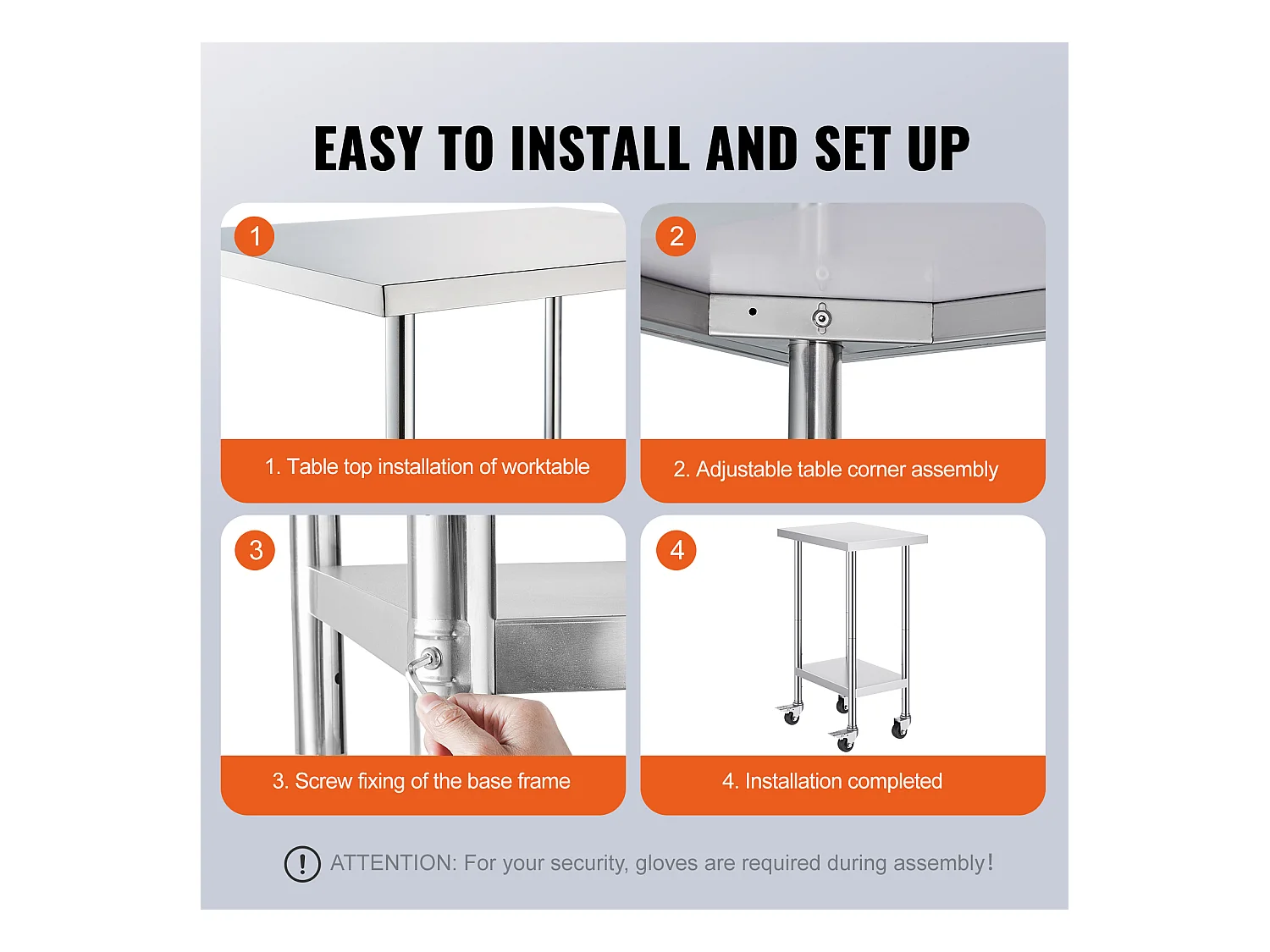 Roestvrijstalen Werktafel SucceBuy, 610 x 457 x 954,6 mm, Commerciële Voorbereidingstafel met 4 Wielen