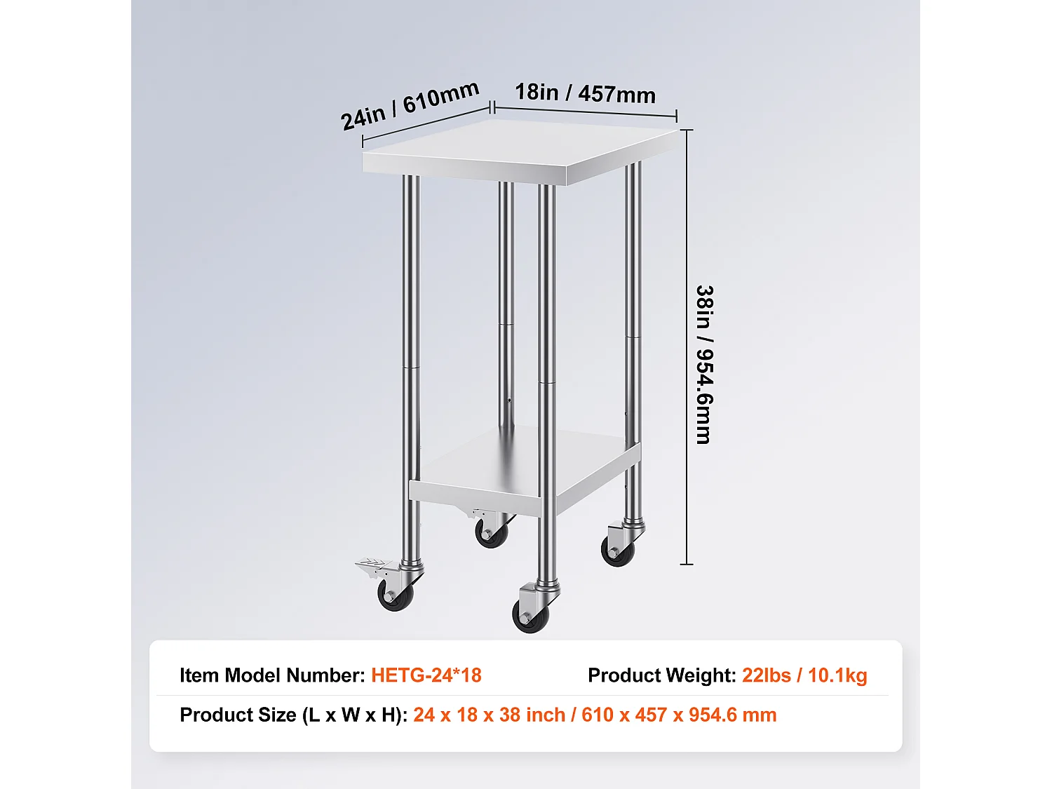 Table de Travail en Acier Inoxydable SucceBuy, 610 x 457 x 954,6 mm, Table de Préparation Commerciale avec 4 Roulettes