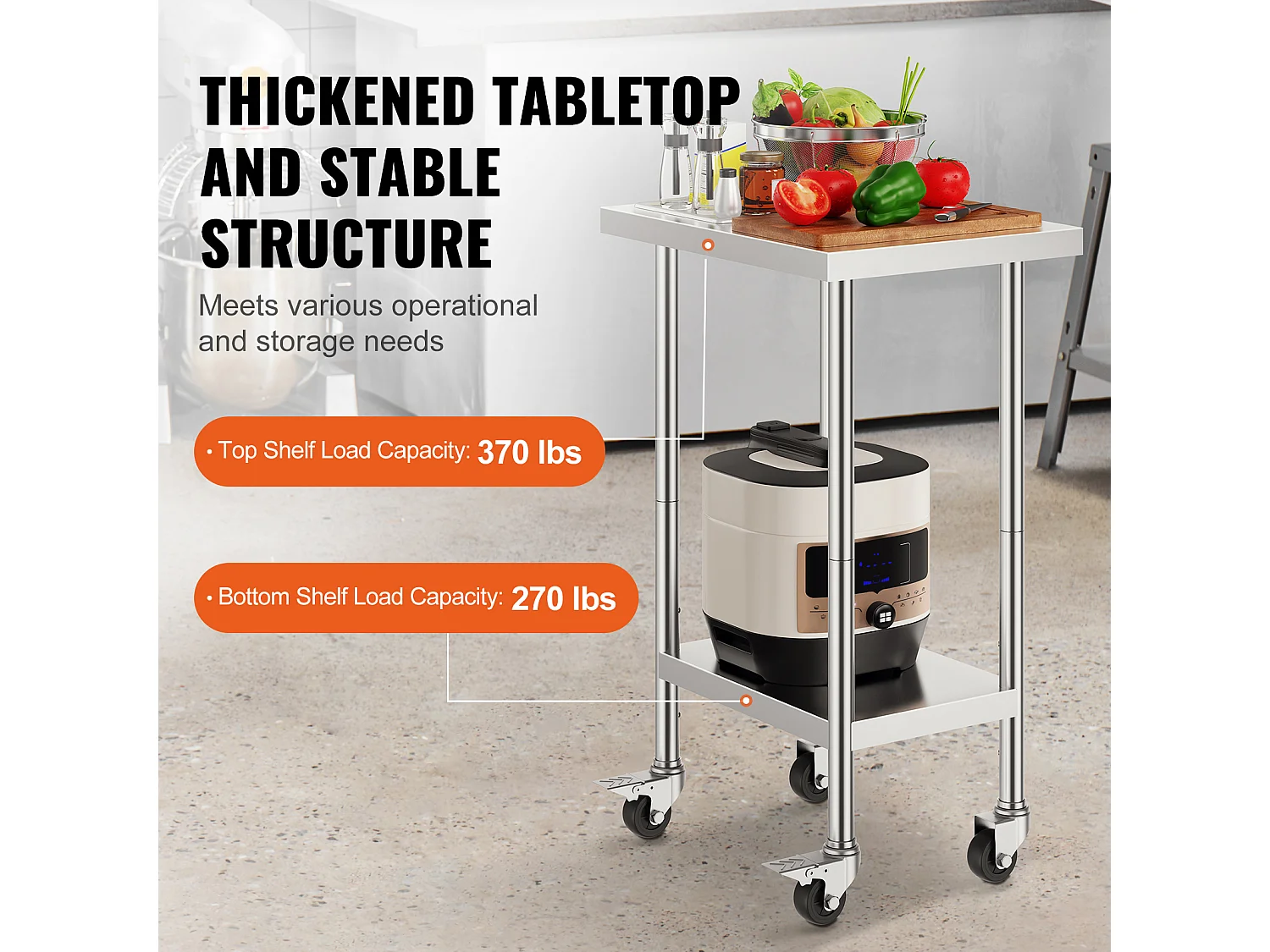 Table de Travail en Acier Inoxydable SucceBuy, 610 x 457 x 954,6 mm, Table de Préparation Commerciale avec 4 Roulettes