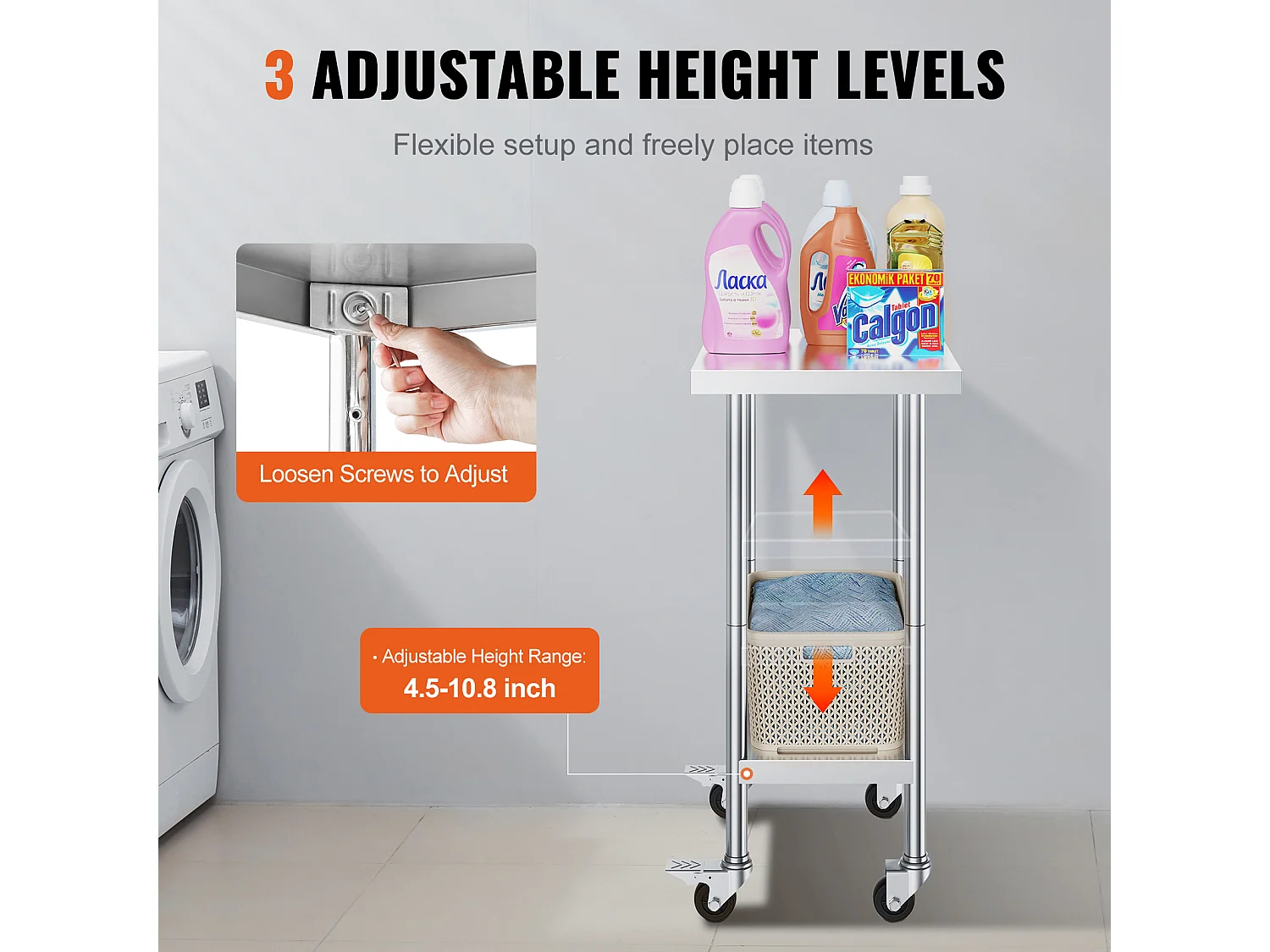 Table de Travail en Acier Inoxydable SucceBuy, 610 x 457 x 954,6 mm, Table de Préparation Commerciale avec 4 Roulettes