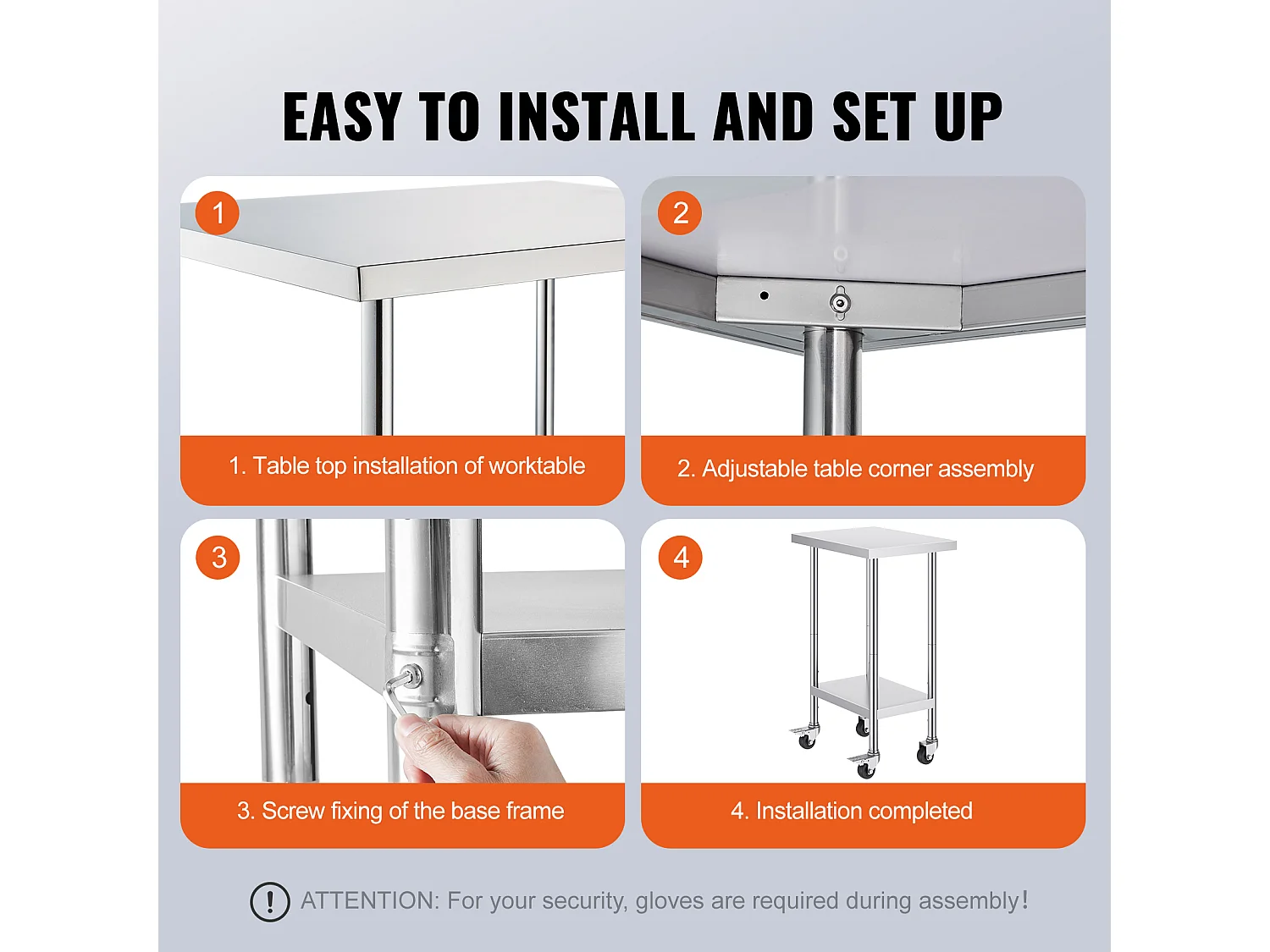 Table de Travail en Acier Inoxydable SucceBuy, 610 x 457 x 954,6 mm, Table de Préparation Commerciale avec 4 Roulettes