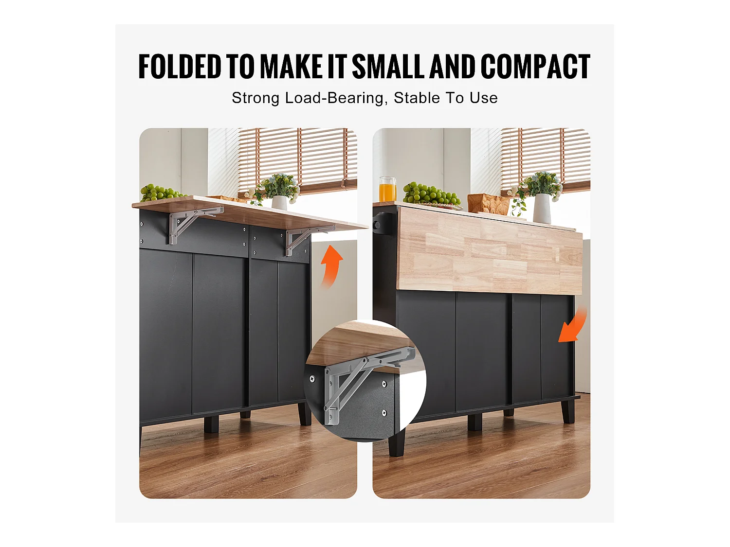 Desserte de Cuisine SucceBuy, Meuble de Rangement avec Tiroir et Poubelle, en Bois Massif et MDF