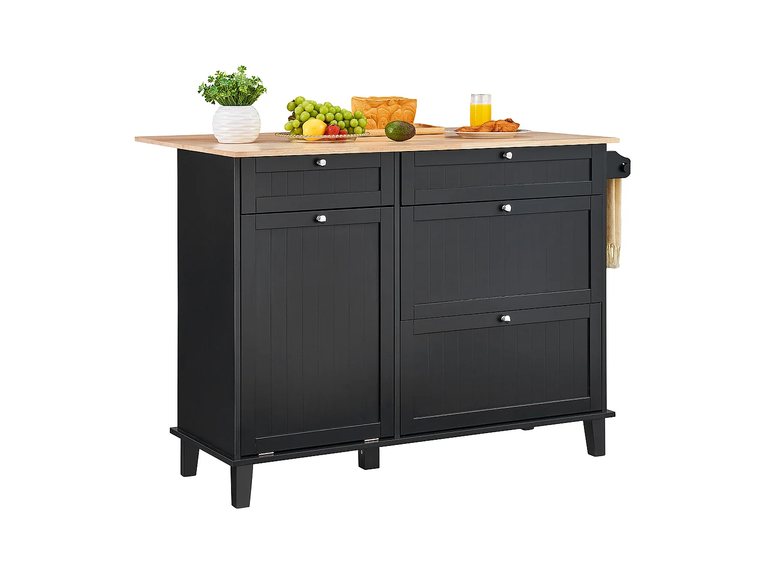 Desserte de Cuisine SucceBuy, Meuble de Rangement avec Tiroir et Poubelle, en Bois Massif et MDF