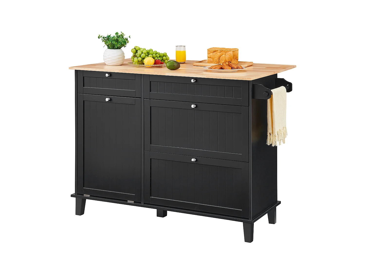 Desserte de Cuisine SucceBuy, Meuble de Rangement avec Tiroir et Poubelle, en Bois Massif et MDF