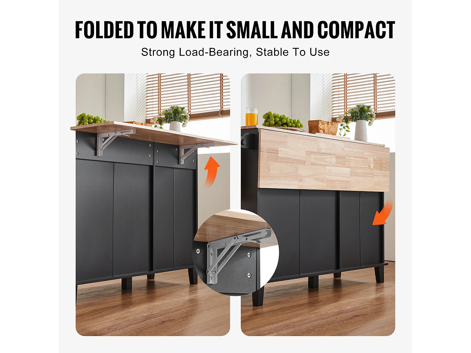 Desserte de Cuisine SucceBuy, Meuble de Rangement avec Tiroir et Poubelle, en Bois Massif et MDF