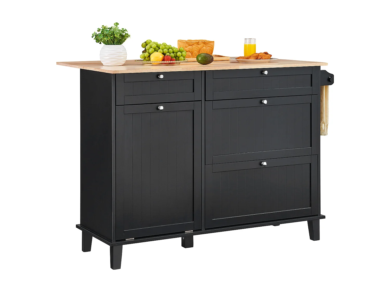 Desserte de Cuisine SucceBuy, Meuble de Rangement avec Tiroir et Poubelle, en Bois Massif et MDF