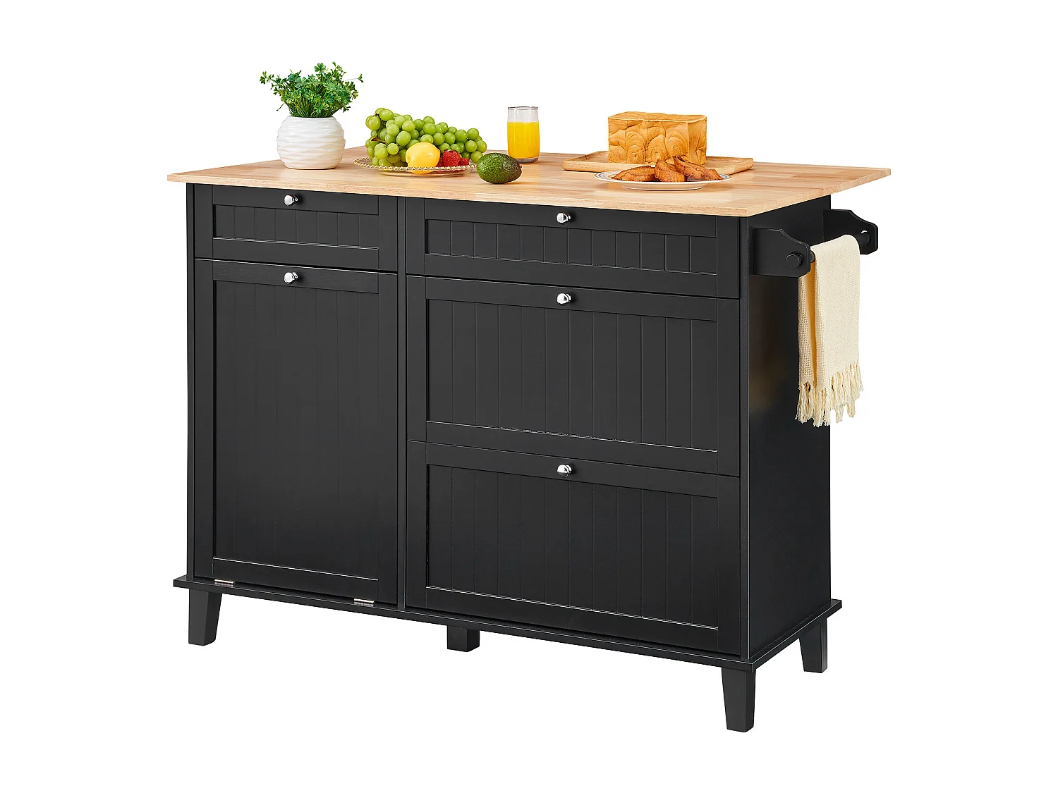 Desserte de Cuisine SucceBuy, Meuble de Rangement avec Tiroir et Poubelle, en Bois Massif et MDF