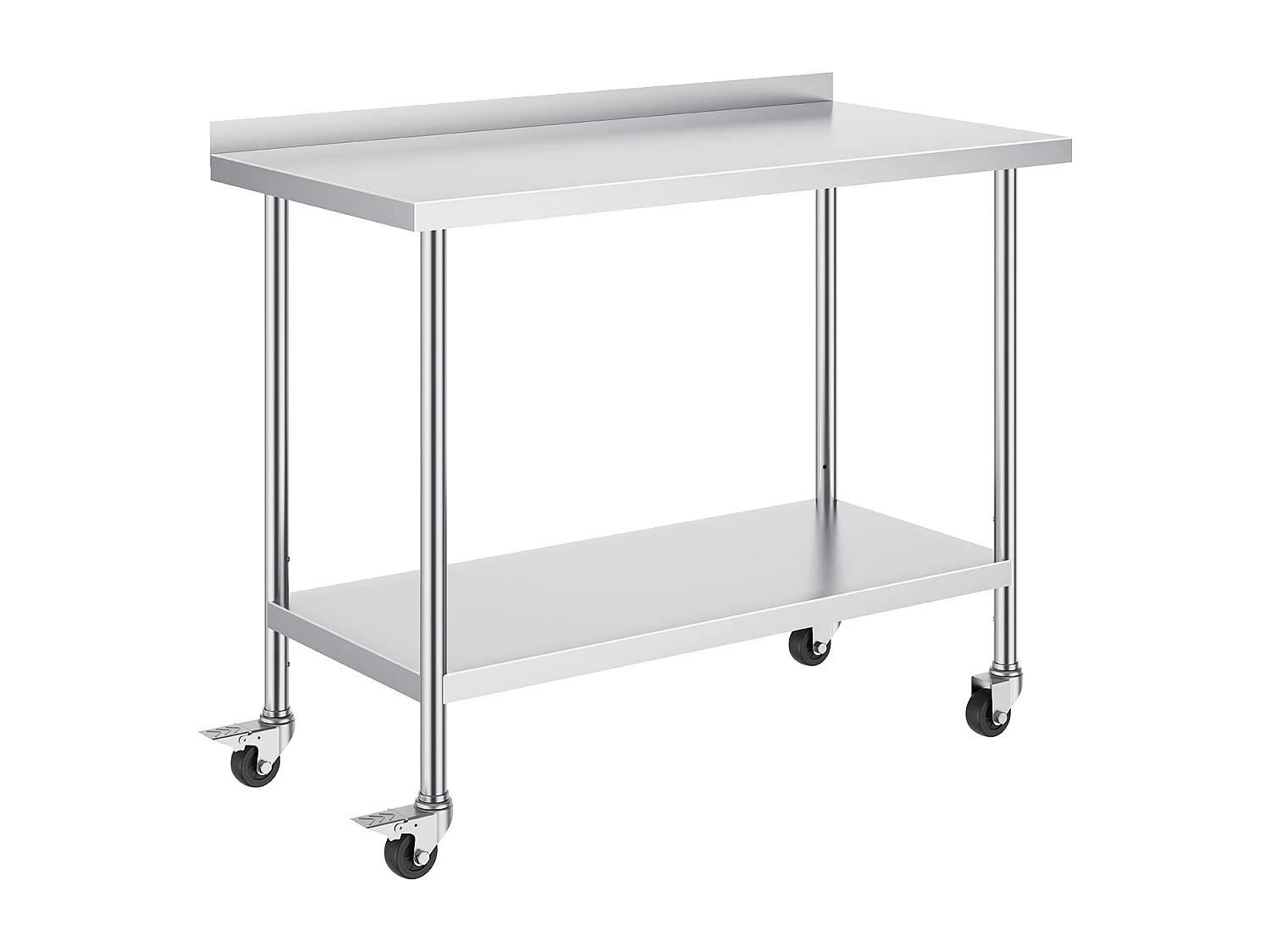 Table de Travail Commerciale en Acier Inoxydable SucceBuy, 121,9 x 61 x 100,6 cm, avec Roulettes