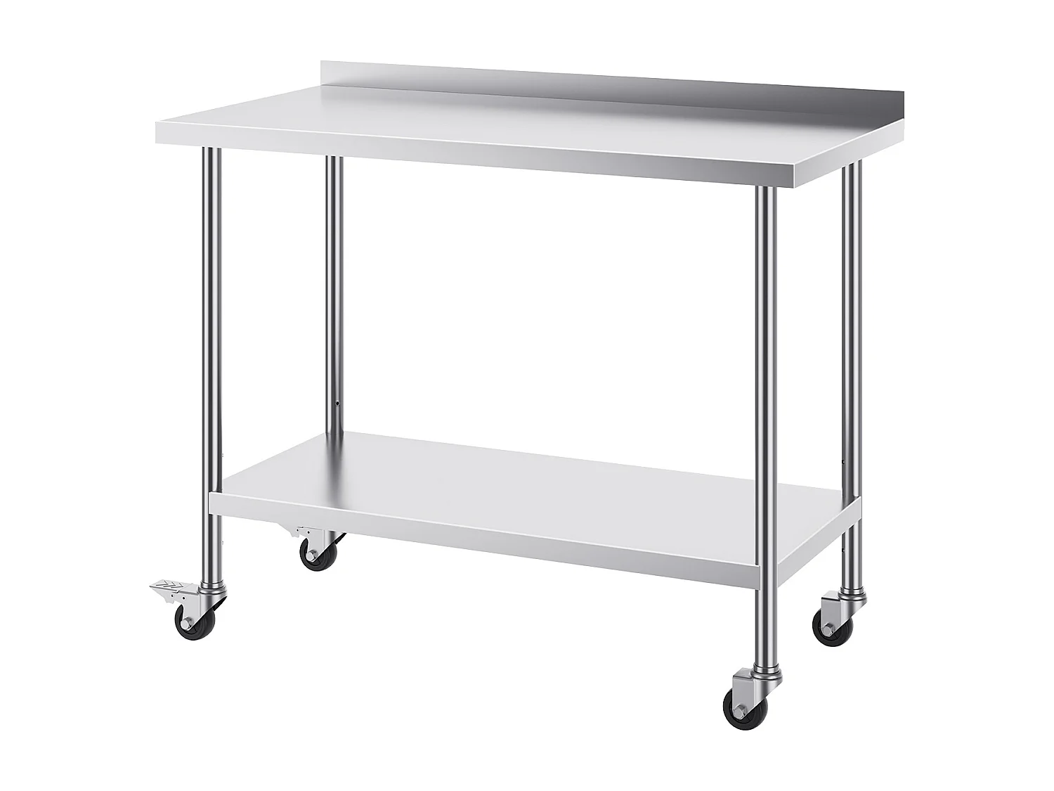 Table de Travail Commerciale en Acier Inoxydable SucceBuy, 121,9 x 61 x 100,6 cm, avec Roulettes