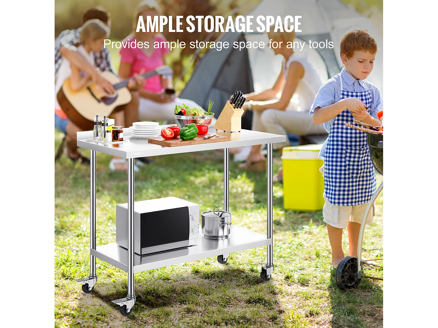 Table de Travail Commerciale en Acier Inoxydable SucceBuy, 121,9 x 61 x 100,6 cm, avec Roulettes