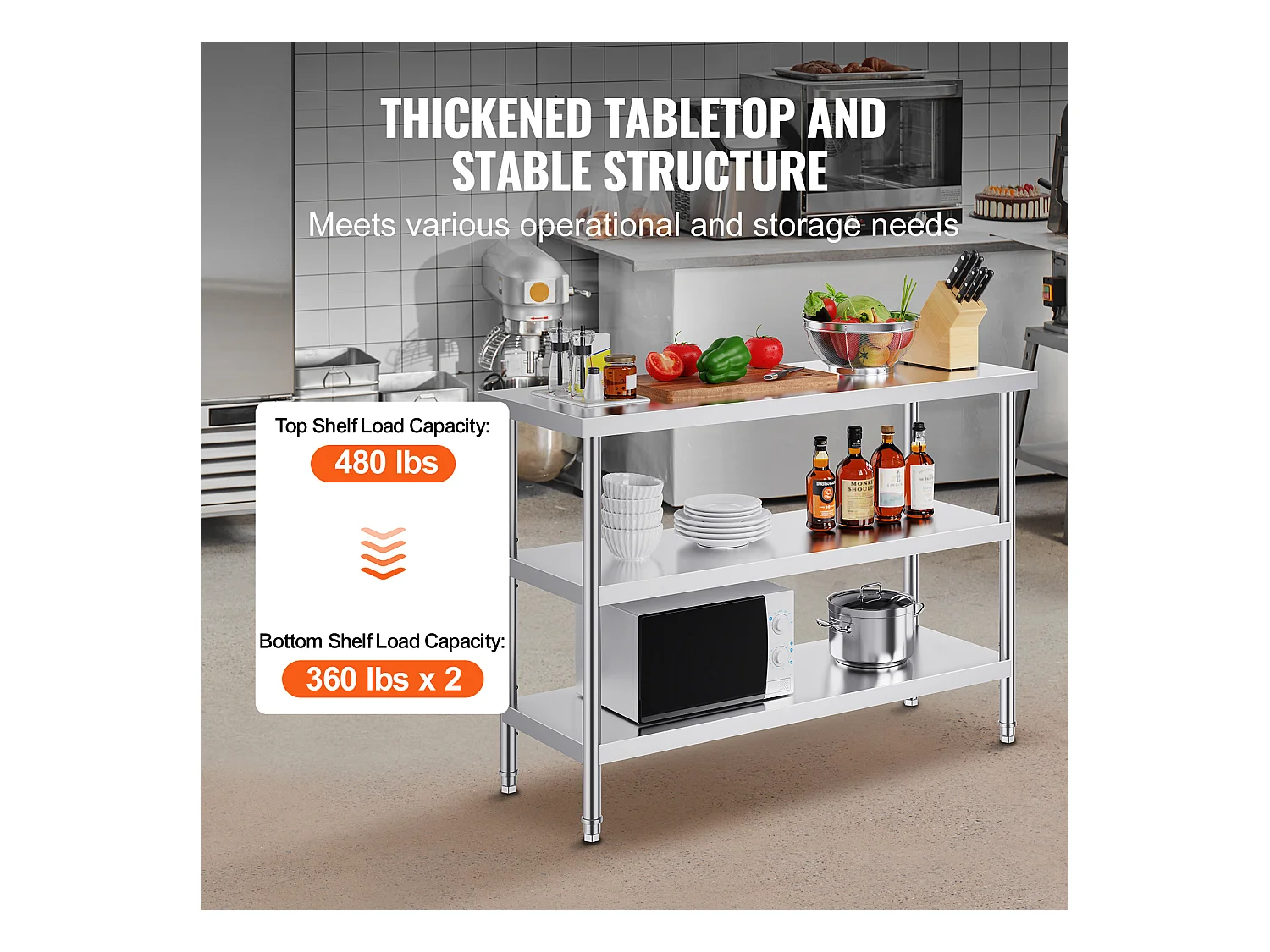 Table de Travail en Acier Inoxydable SucceBuy, 457 x 1219 x 864 mm, Table de Préparation pour Cuisine Commerciale