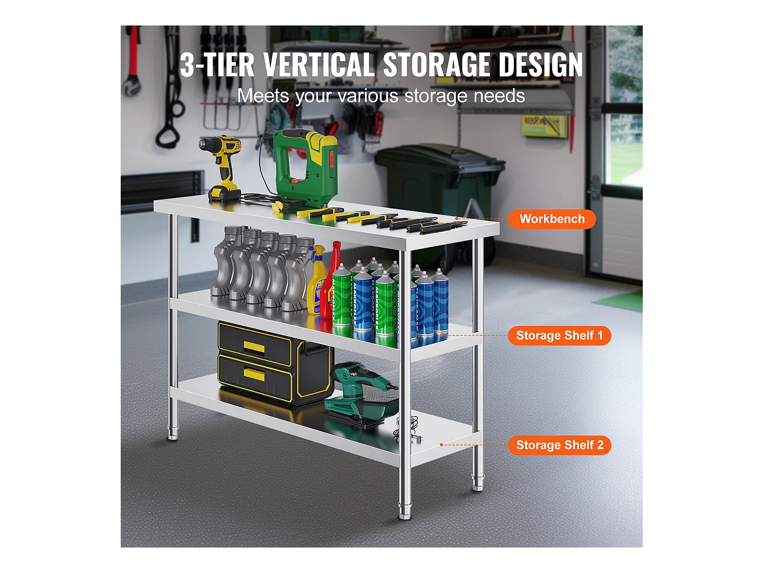Table de Travail en Acier Inoxydable SucceBuy, 457 x 1219 x 864 mm, Table de Préparation pour Cuisine Commerciale