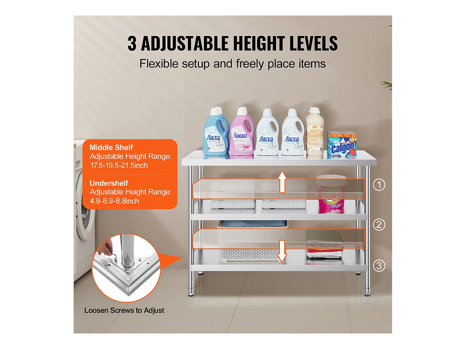 Table de Travail en Acier Inoxydable SucceBuy, 457 x 1219 x 864 mm, Table de Préparation pour Cuisine Commerciale