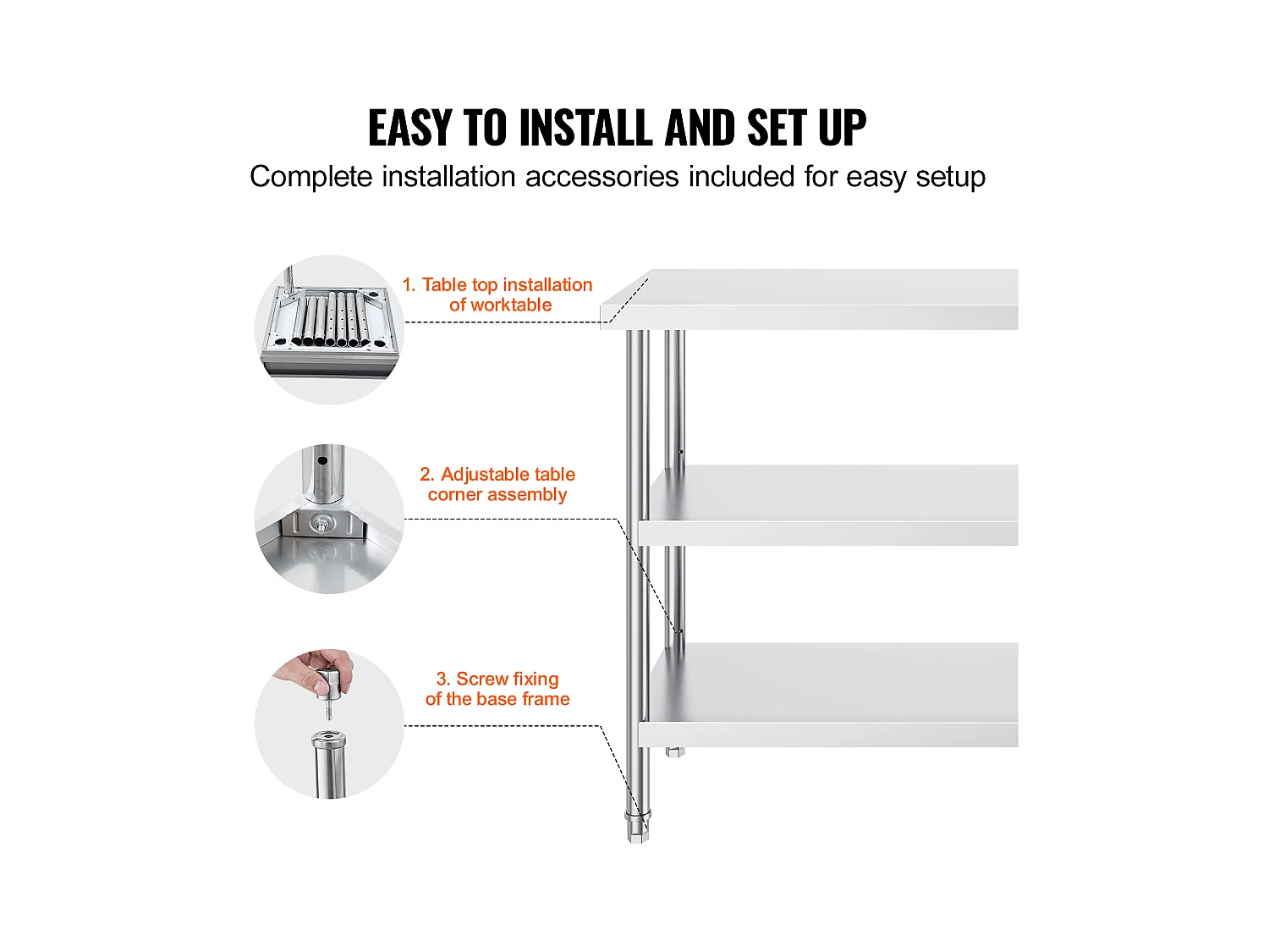 Table de Travail en Acier Inoxydable SucceBuy, 457 x 1219 x 864 mm, Table de Préparation pour Cuisine Commerciale
