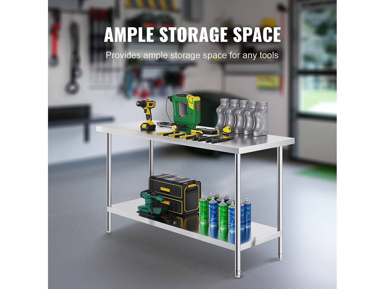 Werktafel voor Keuken SucceBuy, Commercieel Voedingswerkpost, met 3 Instelbare Hoogteniveaus, 61 x 152 x 86 cm