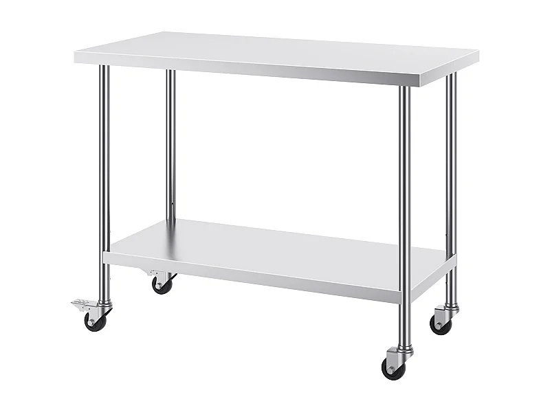 Table de Travail Cuisine SucceBuy, 61 x 122 cm, Table de Préparation Commerciale avec 4 Roulettes, Table de Travail en Acier Inoxydable