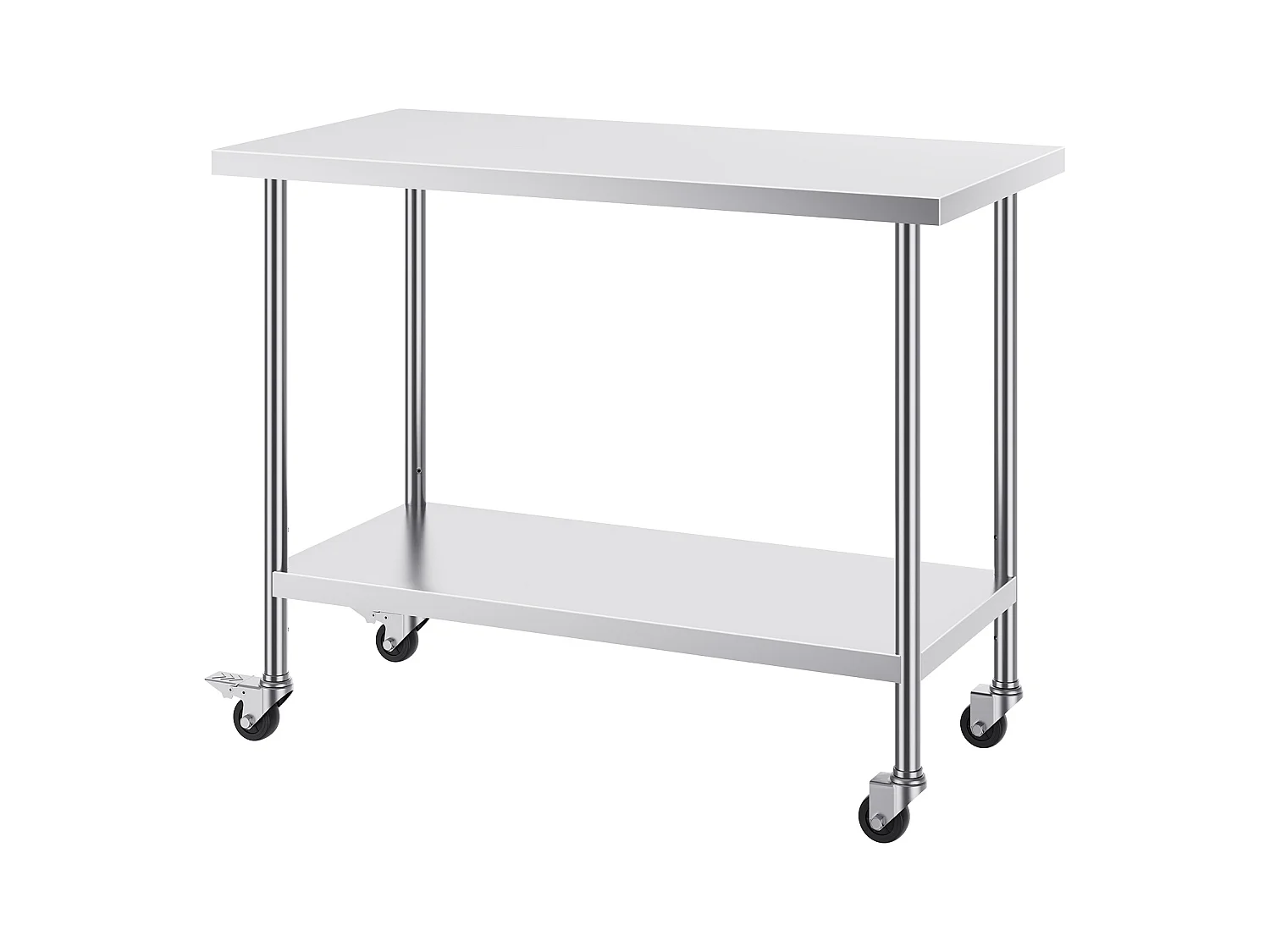 Table de Travail Cuisine SucceBuy, 61 x 122 cm, Table de Préparation Commerciale avec 4 Roulettes, Table de Travail en Acier Inoxydable