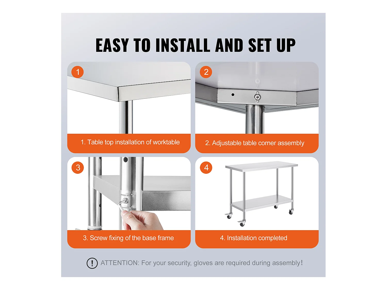 Table de Travail Cuisine SucceBuy, 61 x 122 cm, Table de Préparation Commerciale avec 4 Roulettes, Table de Travail en Acier Inoxydable
