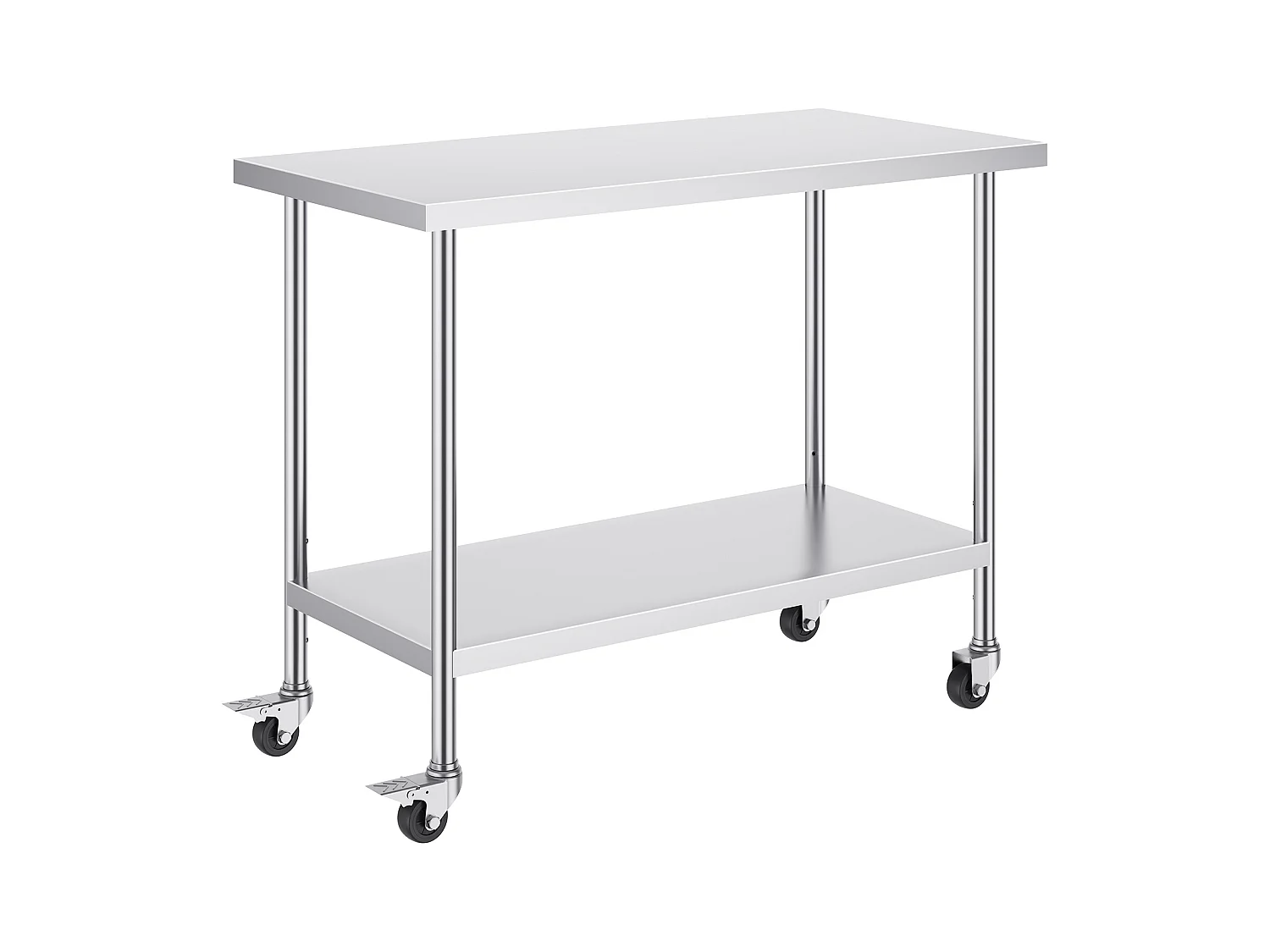 Table de Travail Cuisine SucceBuy, 61 x 122 cm, Table de Préparation Commerciale avec 4 Roulettes, Table de Travail en Acier Inoxydable