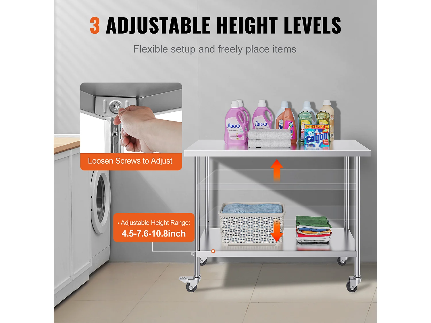 Koch Arbeitsplatte SucceBuy 61 x 122 cm, Gewerbliche Zubereitungsplatte mit 4 Rollen