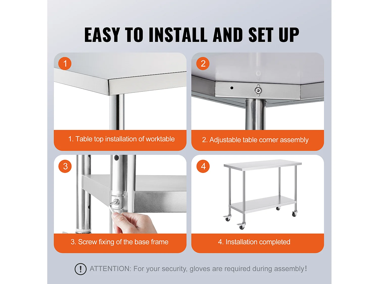 Koch Arbeitsplatte SucceBuy 61 x 122 cm, Gewerbliche Zubereitungsplatte mit 4 Rollen